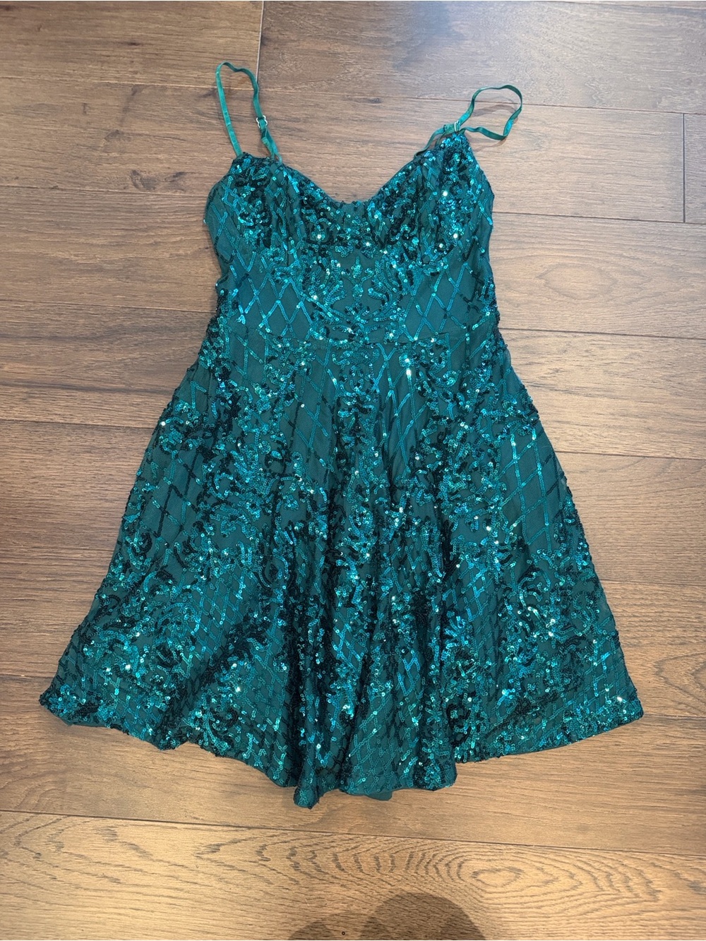 Lulu’s Sequin Spaghetti Strap Party Dress - Teal Green Size XS - C55-011